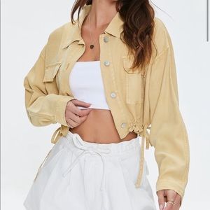 Cropped Drawstring Twill Jacket
